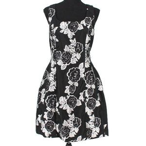 Prabal Gurung Black Silver Floral Jacquard Mini Dress 8 Sleeveless A-line